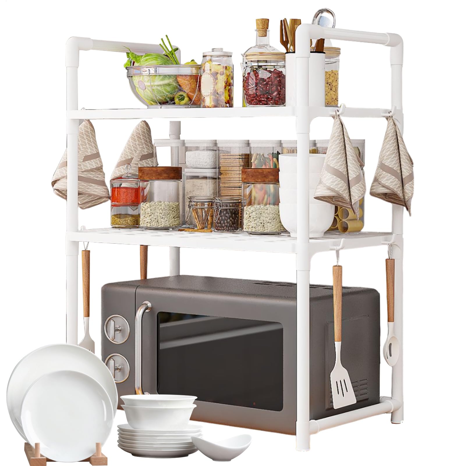 Étagère de Four à Micro-Ondes, étagère avec Crochets, Organiseur de comptoir de Cuisine – Étagère de Rangement Utilitaire réglable et Robuste pour la Cuisine