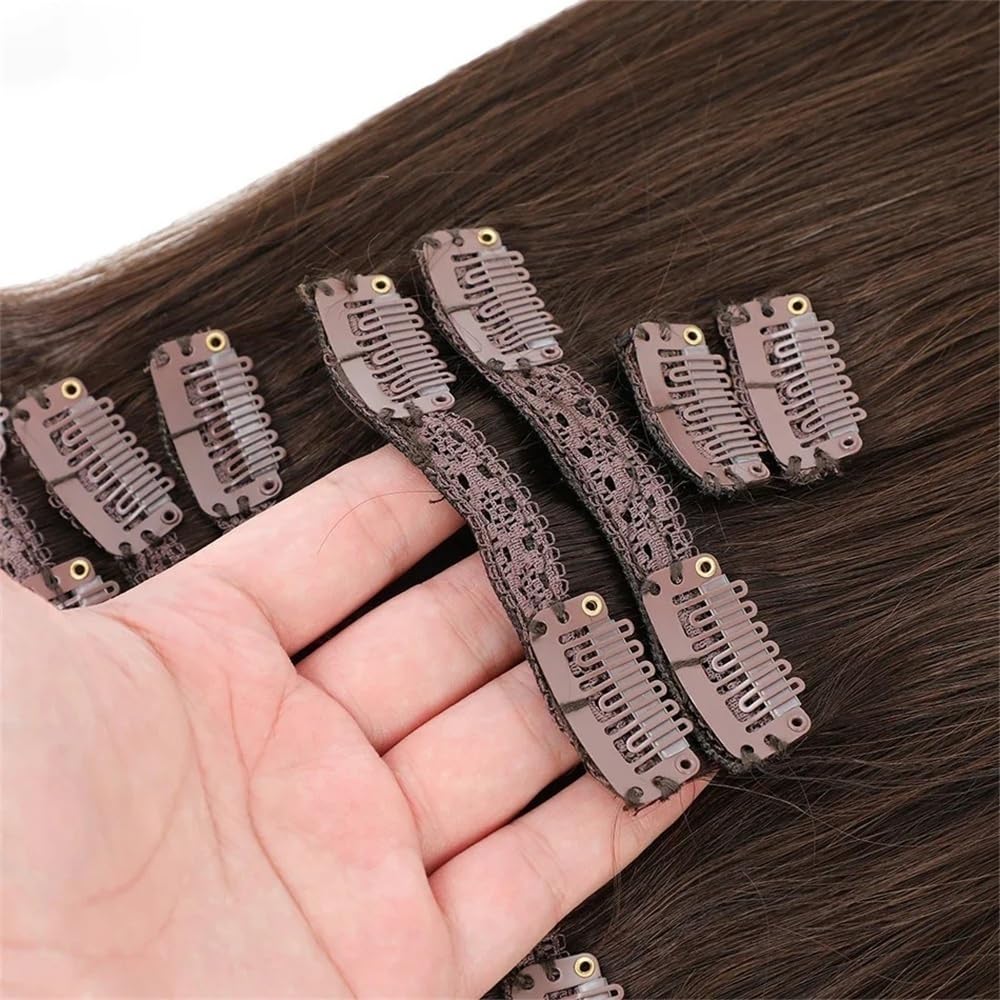 Przedłużanie włosów Ludzkie włosy doczepiane 120 g/zestaw klip w brazylijski ludzki włos proste remy klipsem 16-26 cali 8 szt(Dark Brown,18inches 120g)