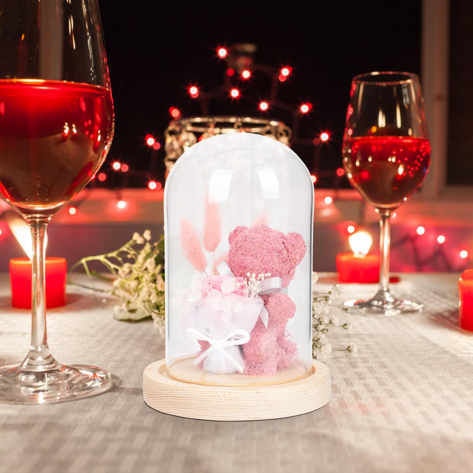 Tofficu Adorno de Flores Preservadas con Oso de Vidrio Decoración Compacta para Escritorio Regalo para Profesoras Día del Maestro San Valentín y Aniversarios
