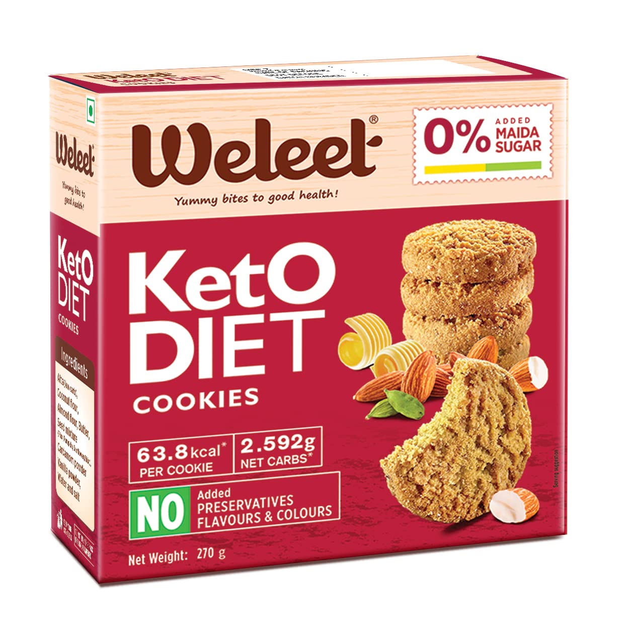 Weleet® Keto Diet Digestive Healthy Cookies| Home/Office Snack, 0% Maida/White Flour & Sugar| No Added Preservatives, Flavours & Colours, Enriched with Natural Ingredients- Pack of 1- (270 gm)…