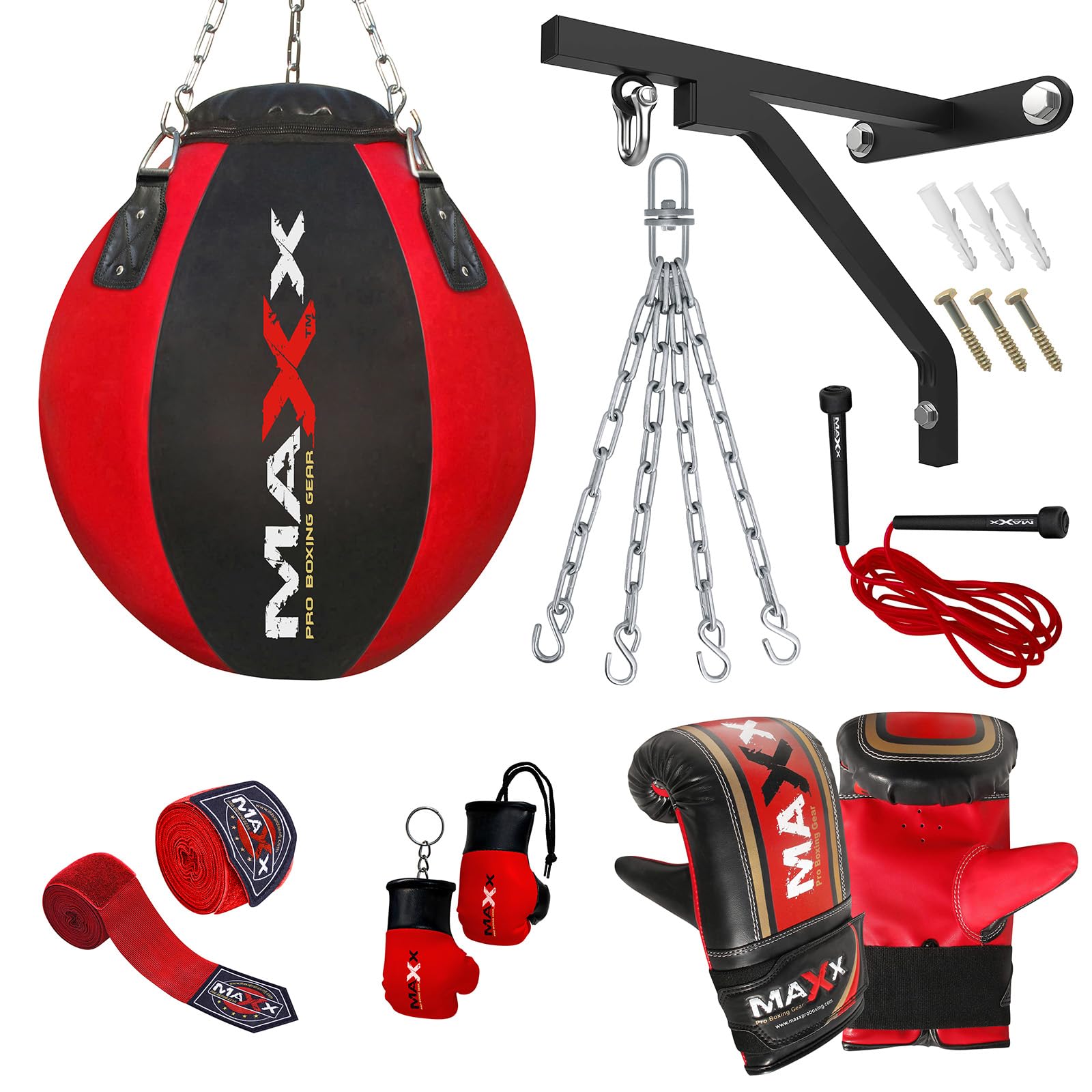 Maxx Black/Red Heavy Duty Punch Bags - Uppercut, Triple, Angle, Wrecking & More (Wrecking Bag, BAG +10PCS SET BRACKET)