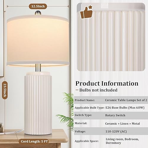 Miniatura 2 de TOBUSA Juego de 2 lámparas de mesa modernas de cerámica de 23.5 pulgadas para sala de estar, lámparas de mesita de noche vintage de granja con