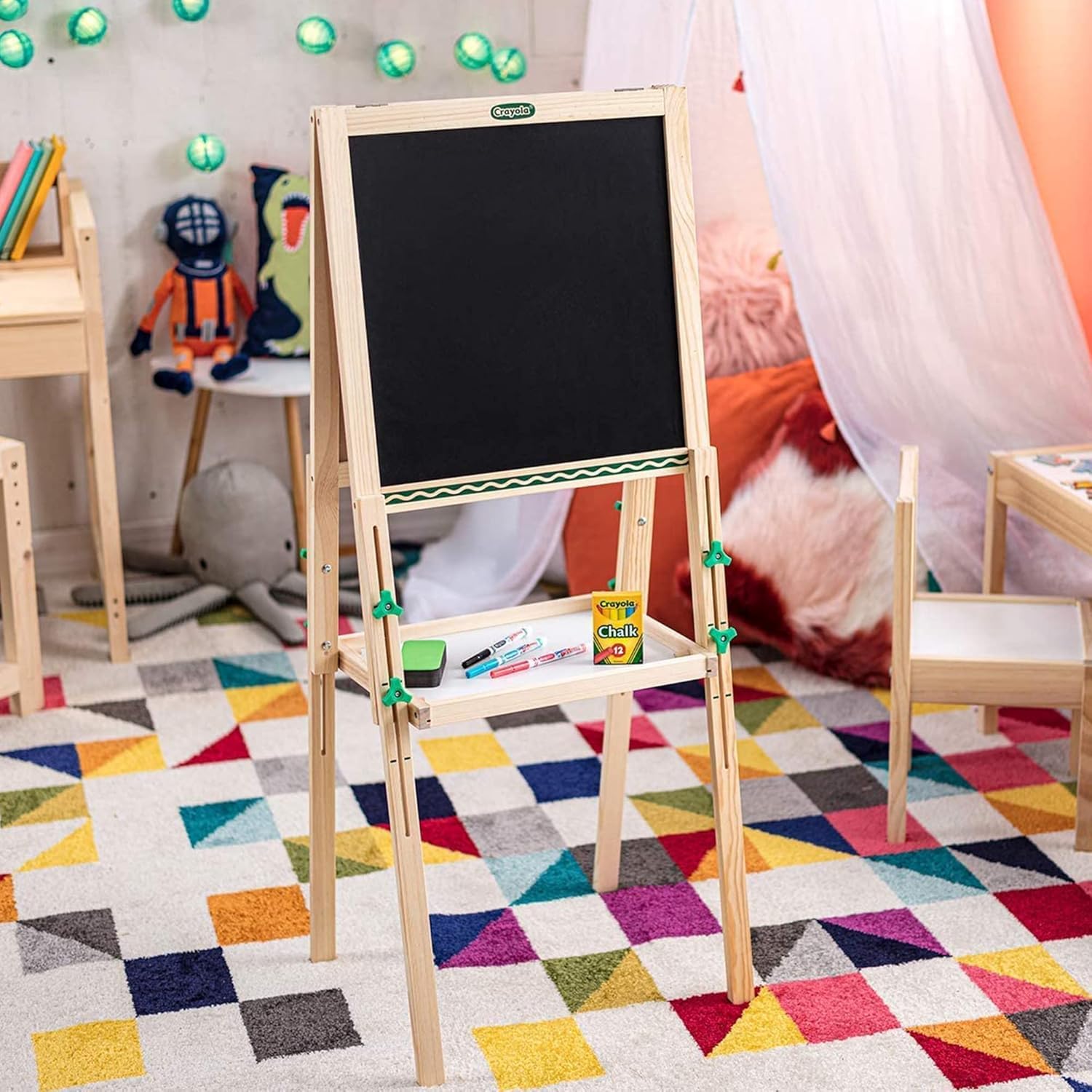 CRAYOLA - Pizarra de madera de doble cara, doble superficie negra y blanca magnética, para tizas y rotuladores, para niños a partir de 3 años -