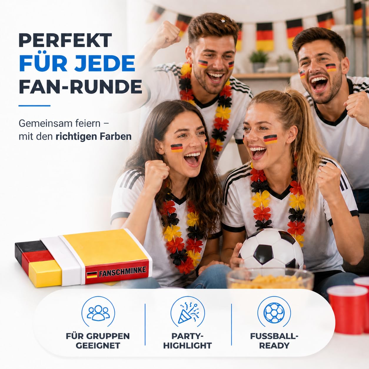 TK Gruppe Timo Klingler Lot de stylos de maquillage Allemagne - Couleurs de maquillage rouge, noir, jaune pour homme et femme - Coupe du monde 2026