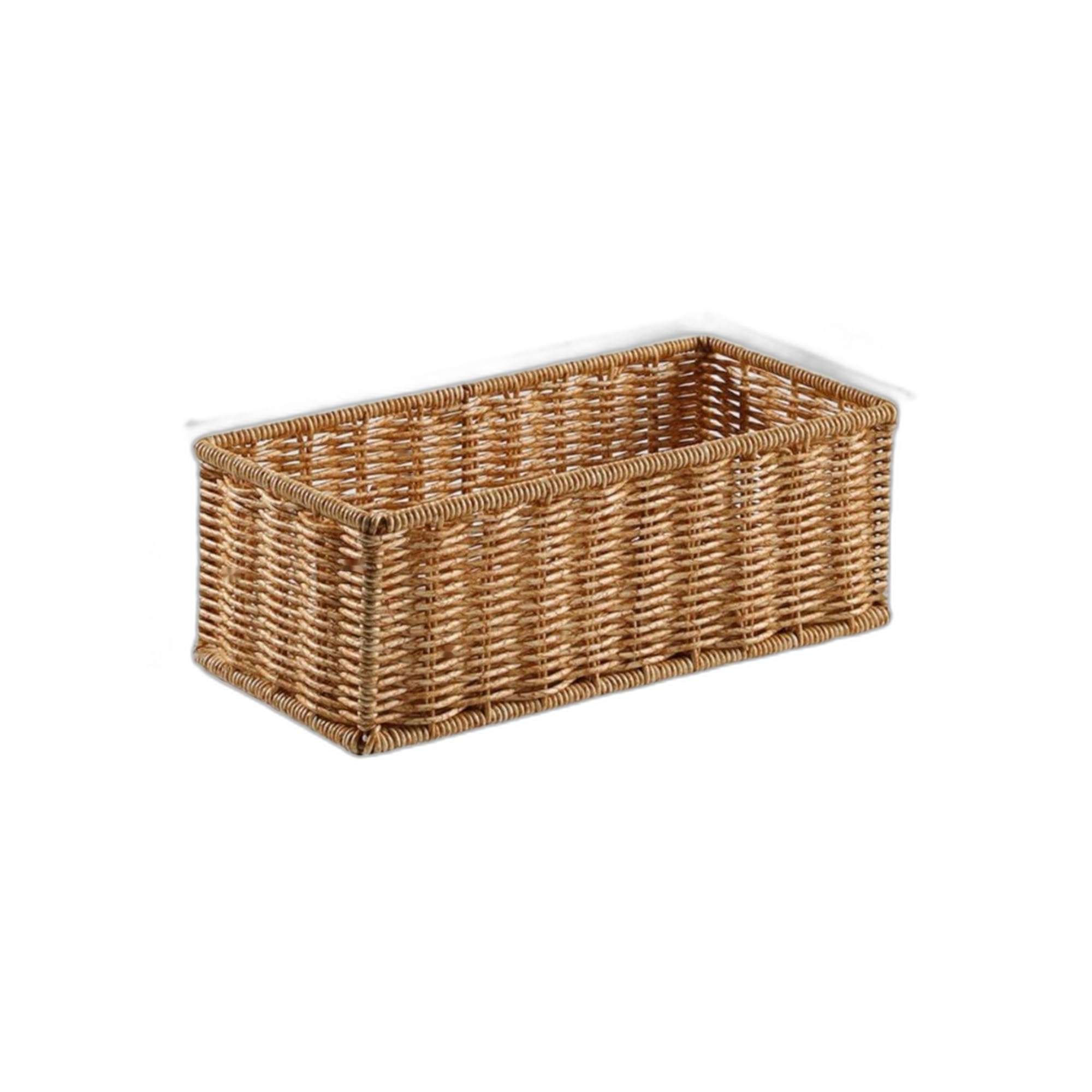 Rectangular Woven Storage Basket, Rattan Organizer Box, Multipurpose for Bathroom, Kitchen, Bedroom 28.5x14x10cm Light Coffee