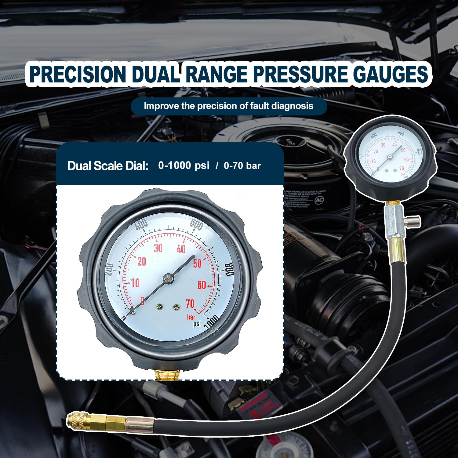 Kit di tester di compressione per motori diesel, 17 pezzi, professionale per auto e trattori, set compressore 0-1000 psi