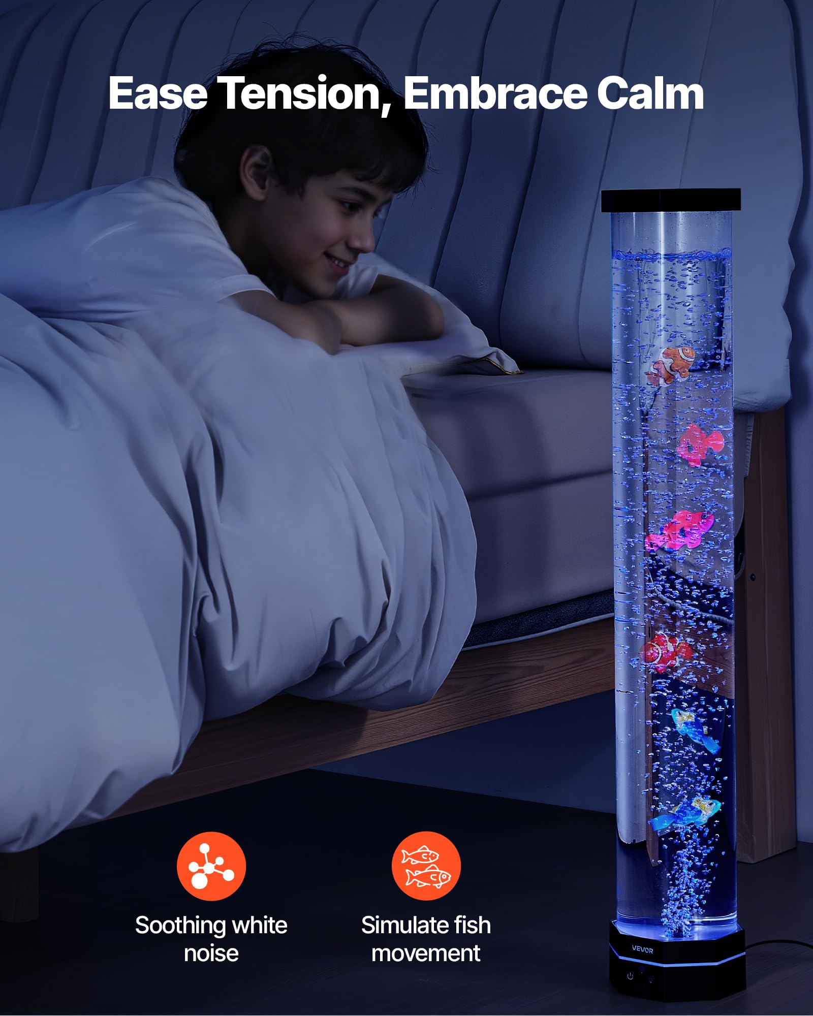 VEVOR Lavalampe mit 6 schwimmenden Fischen, 80 cm, Blasenlichtlampe, 16 Farbwechsel-Lichteffekte, Fernbedienung, Stimmungslicht, Aquarium Nachtlicht für Schlafzimmer, Wohnzimmer, Heimdekoration