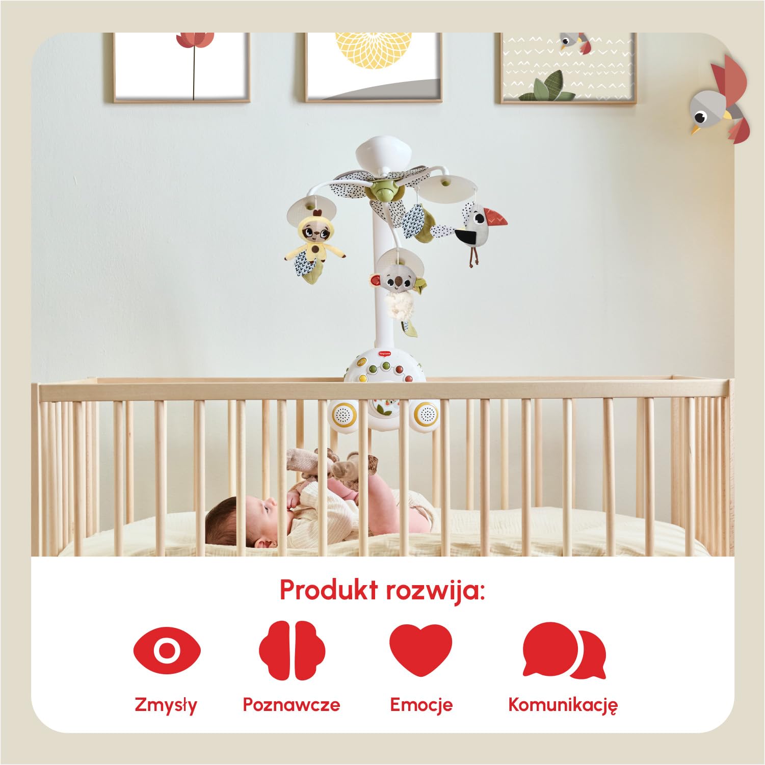 Tiny Love Karuzela Rośnij z Muzyką, 2 w 1 Muzyczna Karuzela do Łóżeczka, 0+ Miesięcy, Można Przekształcić w Pozytywkę, Stymulacja Wzroku, 18 Melodii, 40 Minut Ciągłej Muzyki, Boho Chic