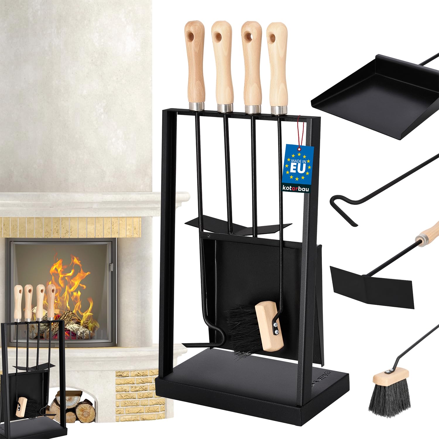 Accessoires de cheminée KOTARBAU en acier robuste et finitions manches en bois