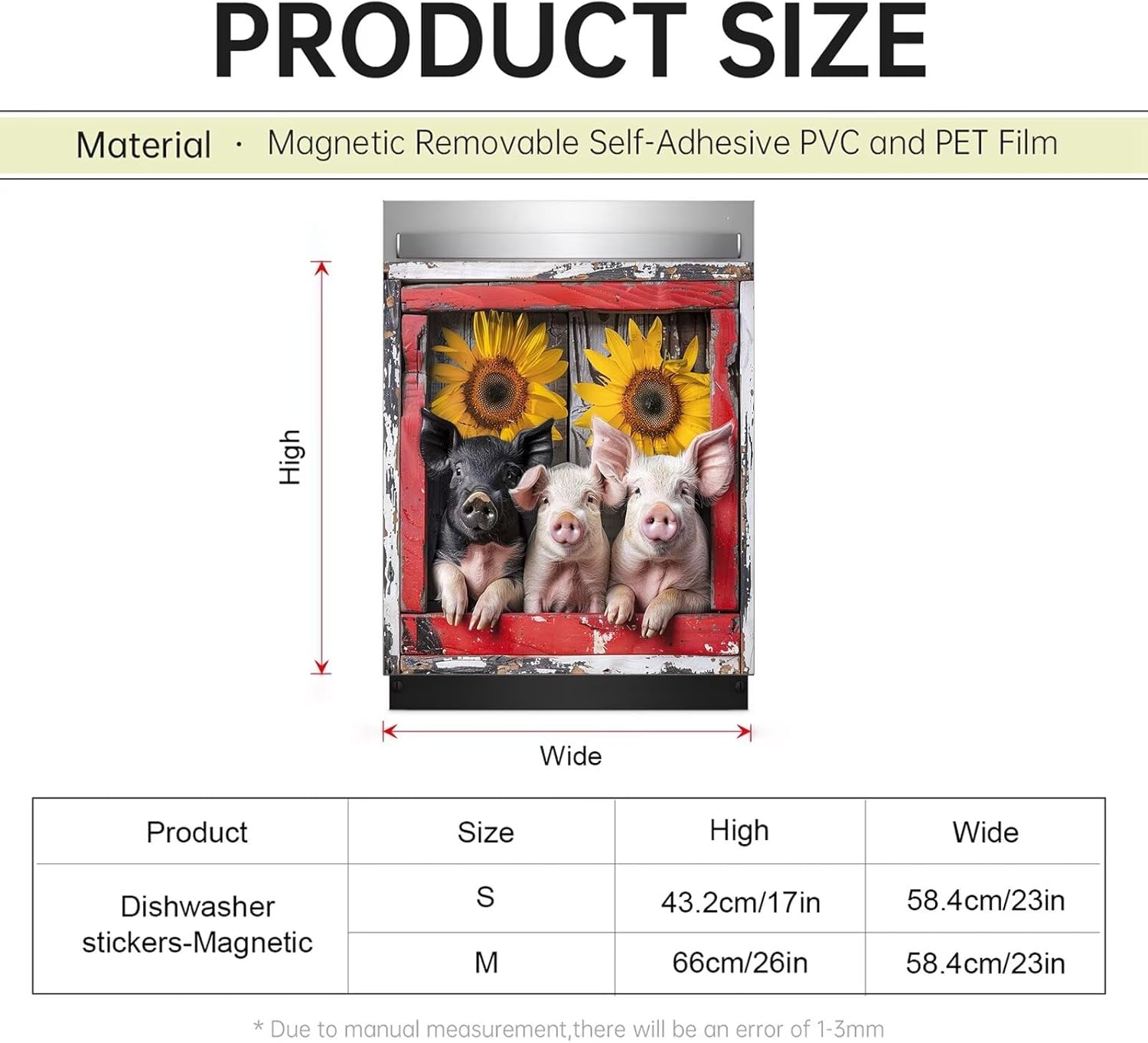 Generic Farmhouse Pig Decorative Dishwasher Magnet Cover Kitchen Decor Farm Sunflower Fridge Magnetic Vinyl Panel Cover Self-Adhesive Magnet 23"" x 26"" Magnetic