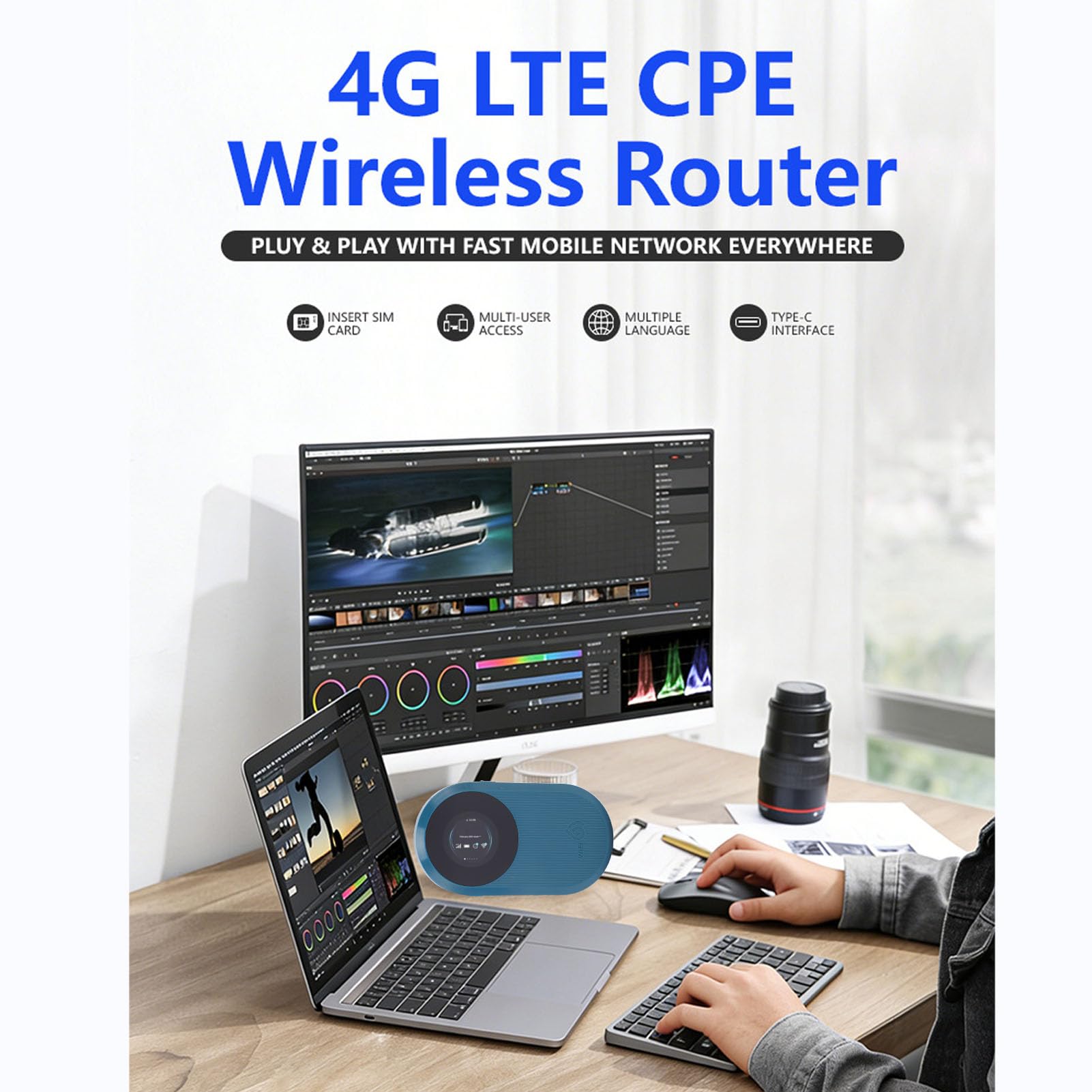 4G WiFi 6 Router Hotspot Mobile, Batteria 3000mAh (BLUE)