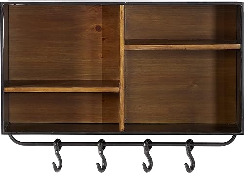 Miniatura 7 de Deco 79 Gancho de pared de metal con 4 cubos y perchas de 23 x 8 x 14 pulgadas, color marrón