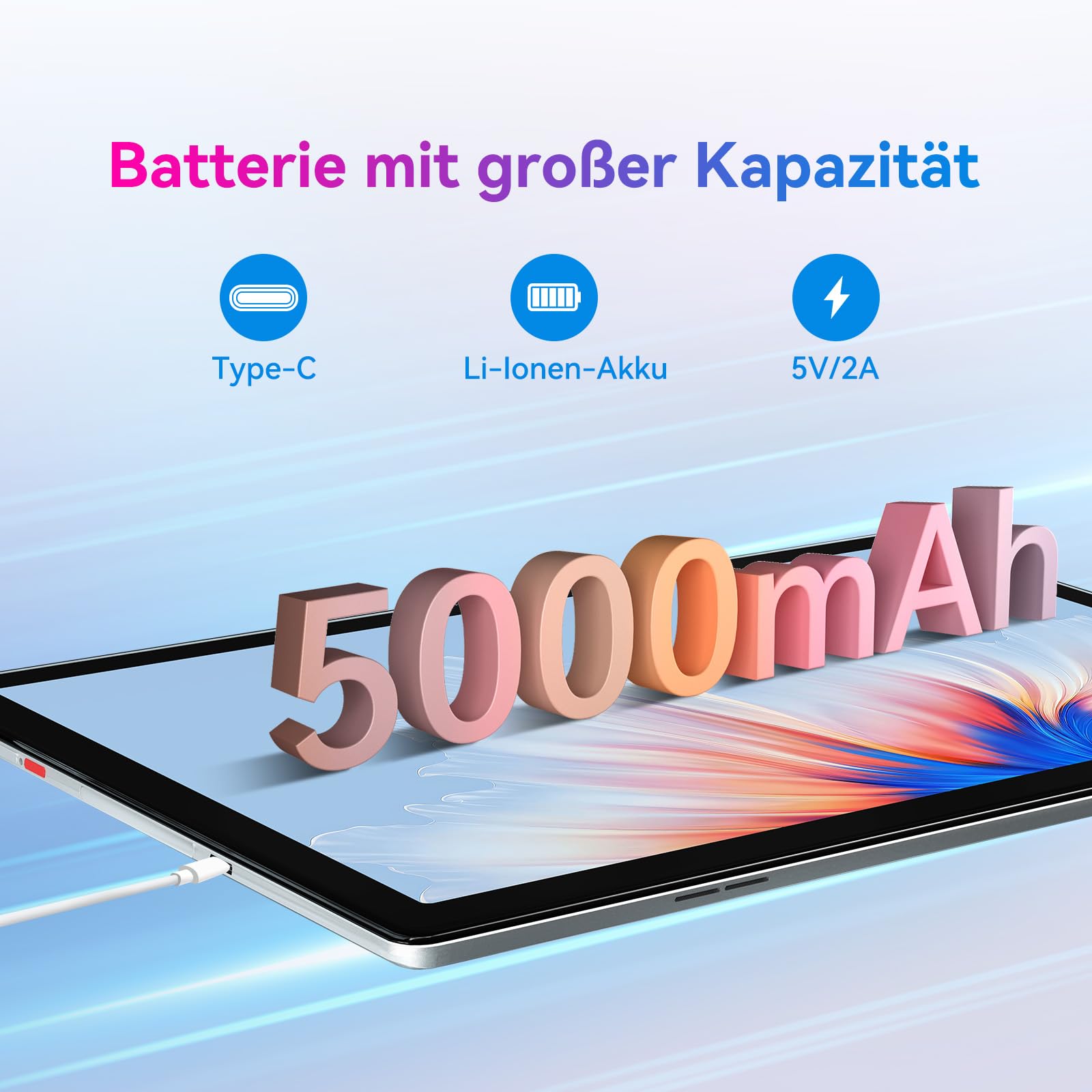 Tablet Android 10 pollici 6GB 64GB espandibile 128GB Bluetooth 5.2 Wi-Fi 6 doppia fotocamera batteria 5000 mAh touchscreen HD 1280x800 grigio