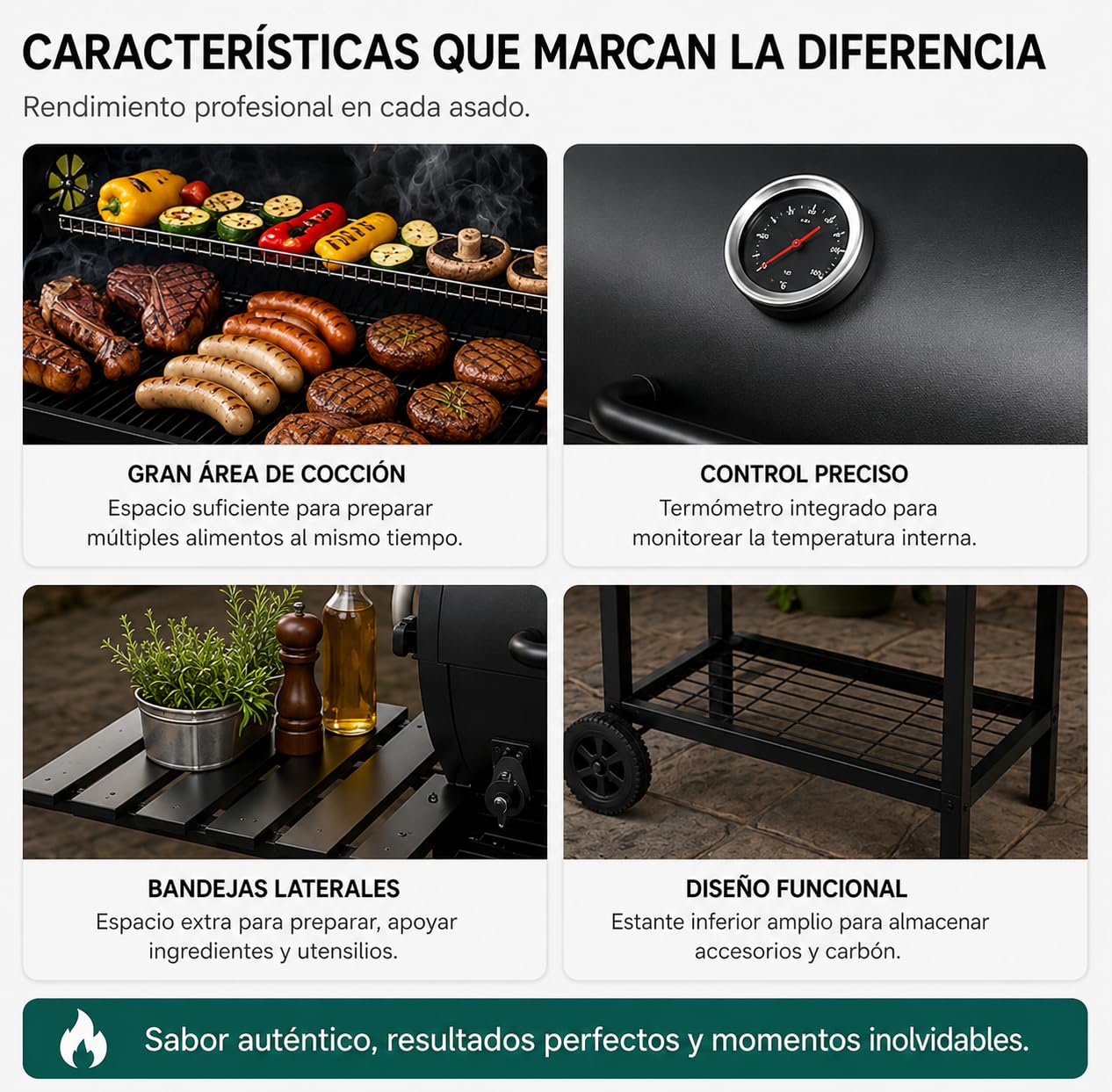 Barbacoa de Carbón – Parrilla de Acero con Ventilación Regulable, Rejilla Superior para Verduras, Estante Inferior, Mango Resistente al Calor, Gran Superficie de Cocina