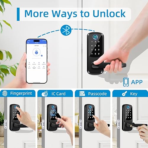 Miniatura 2 de Cerradura de puerta inteligente con teclado con asa, cerradura digital de entrada sin llave para puerta delanterainterior, perilla de puerta