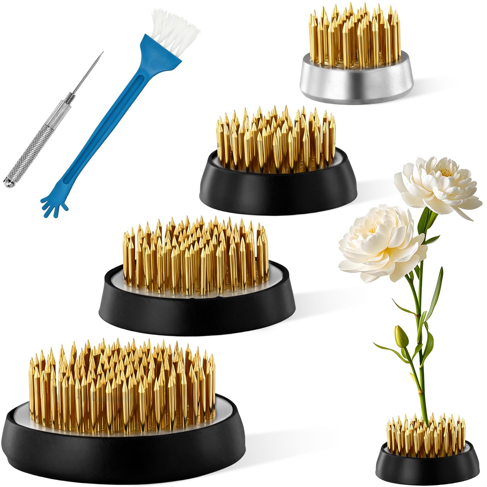 4Pcs Perno Disposizione Fiori Rotondo con Base Acciaio Inossidabile, Rana Fiore Metallo Rotonda Ikebana Kenzan, Decorazione Floreale Portafiori Fiori Pin per Arrangiamenti Floreali, Fioristi, Ufficio