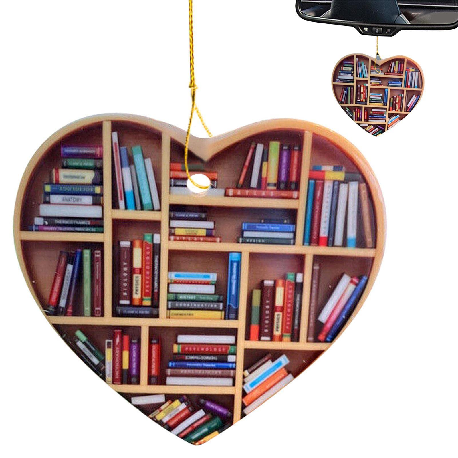 Bavokon Book Lovers Heart-Shaped Bookshelf Pendant Ornament Tree Decor,Reading Book Ornament,Tree Ornament For Her Librarian,Librarian Book Ornament,Book Lover Decorations