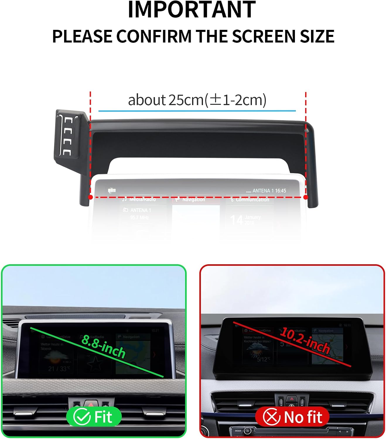 Wireless Charging Car Phone Holder for BMW X1 2016-2022 / X2 2018-2023, 8.8" Screen Fixed Clip, 360° Rotation Car Phone Mount Compatible with MagSafe