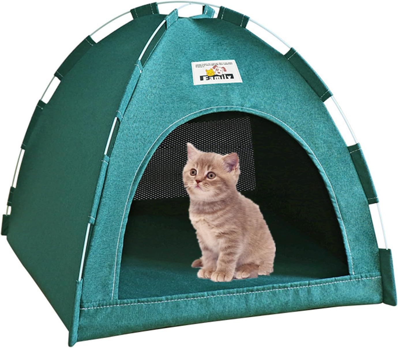 review Pet Tent House for Cat Dog, Cat Tent Cave Nest Bed, Portable Dog Tents, Breathable Folding Cat House for All Seasons Indoor and Outdoor with Soft Mat (Green)