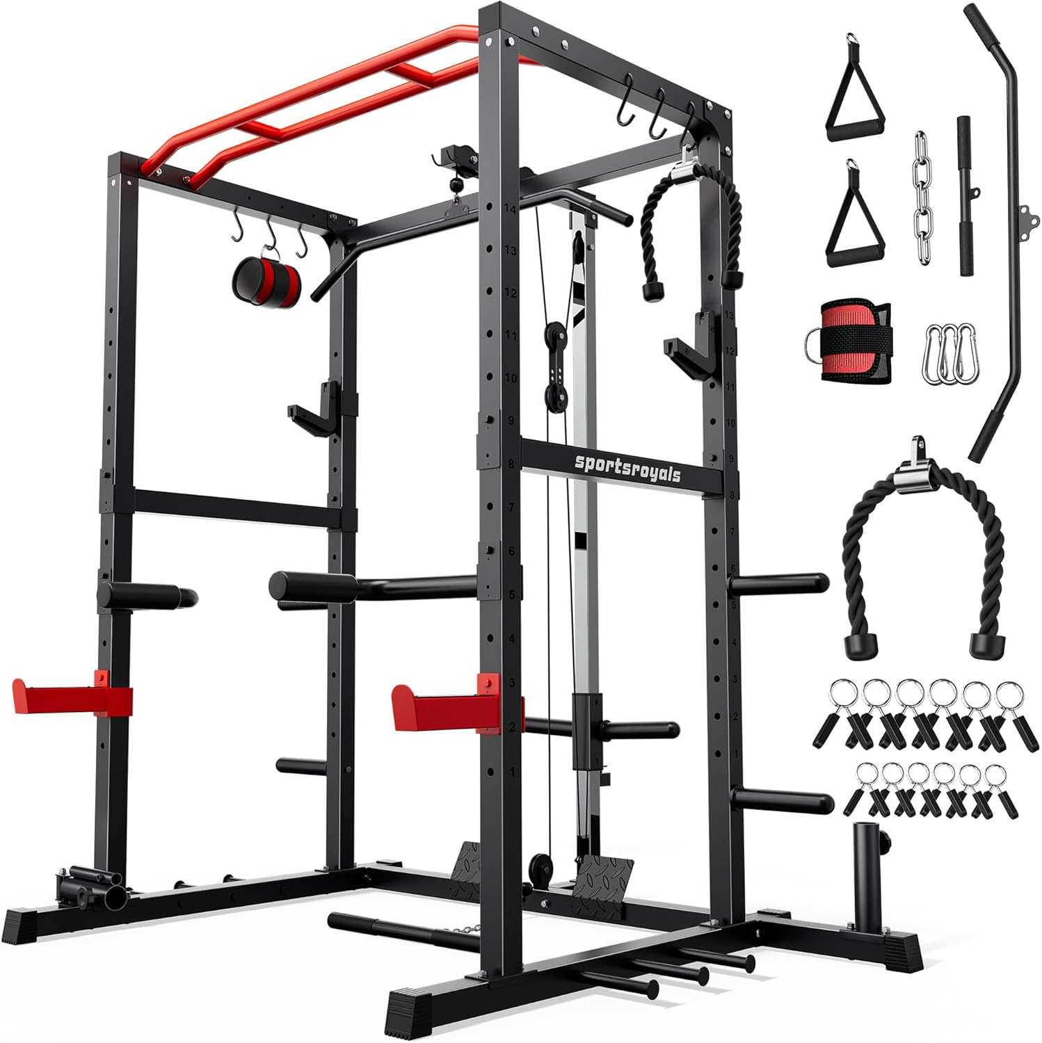 Sportsroyals Sportsroyals Power Cage – 1600lbs Capacity with Adjustable Cable Crossover