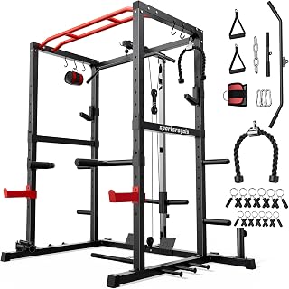 Sportsroyals 1600lbs Power Cage: Multi-Function Home Gym Rack with Cable Crossover, Pulley System & Training Attachments