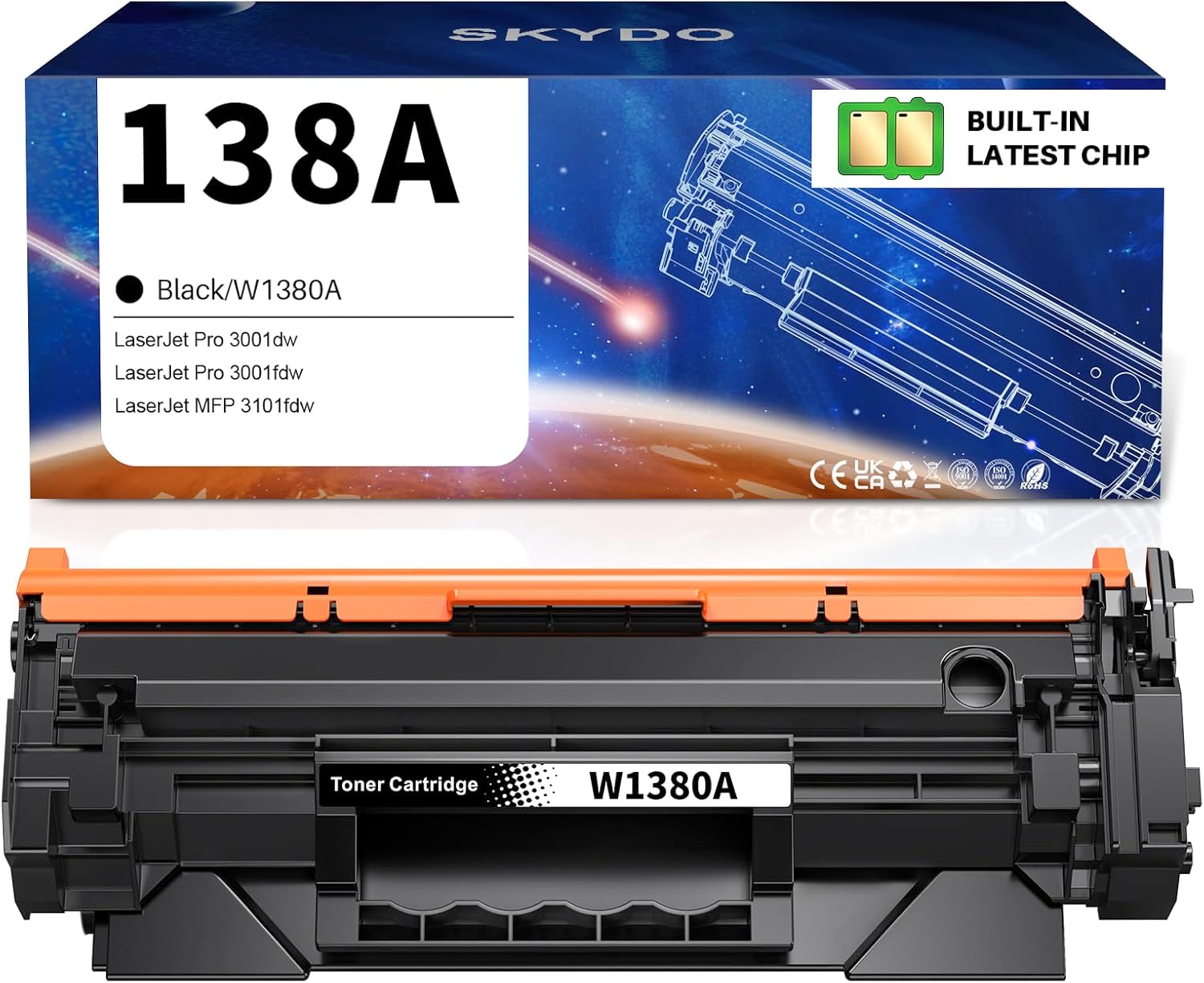 Skydo (with Chip) 138A Toner Cartridge Replacement for 138A 138 A Toner CartridgeUse for LaserJet Pro 3001dw 3001fdw MFP 3101fdw Printers (1 Black)