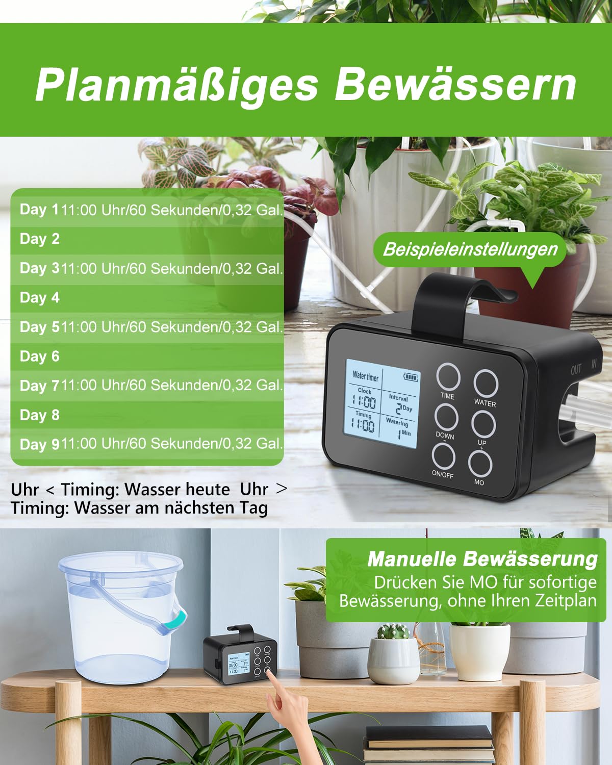 Bewässerungssystem Balkon ohne Wasseranschluss | Automatische Bewässerung | Selbstbewässerung Zimmerpflanzen, Tröpfchenbewässerung für 15 Topfpflanzen, Urlaubsbewässerung mit Timer über 30 Tage