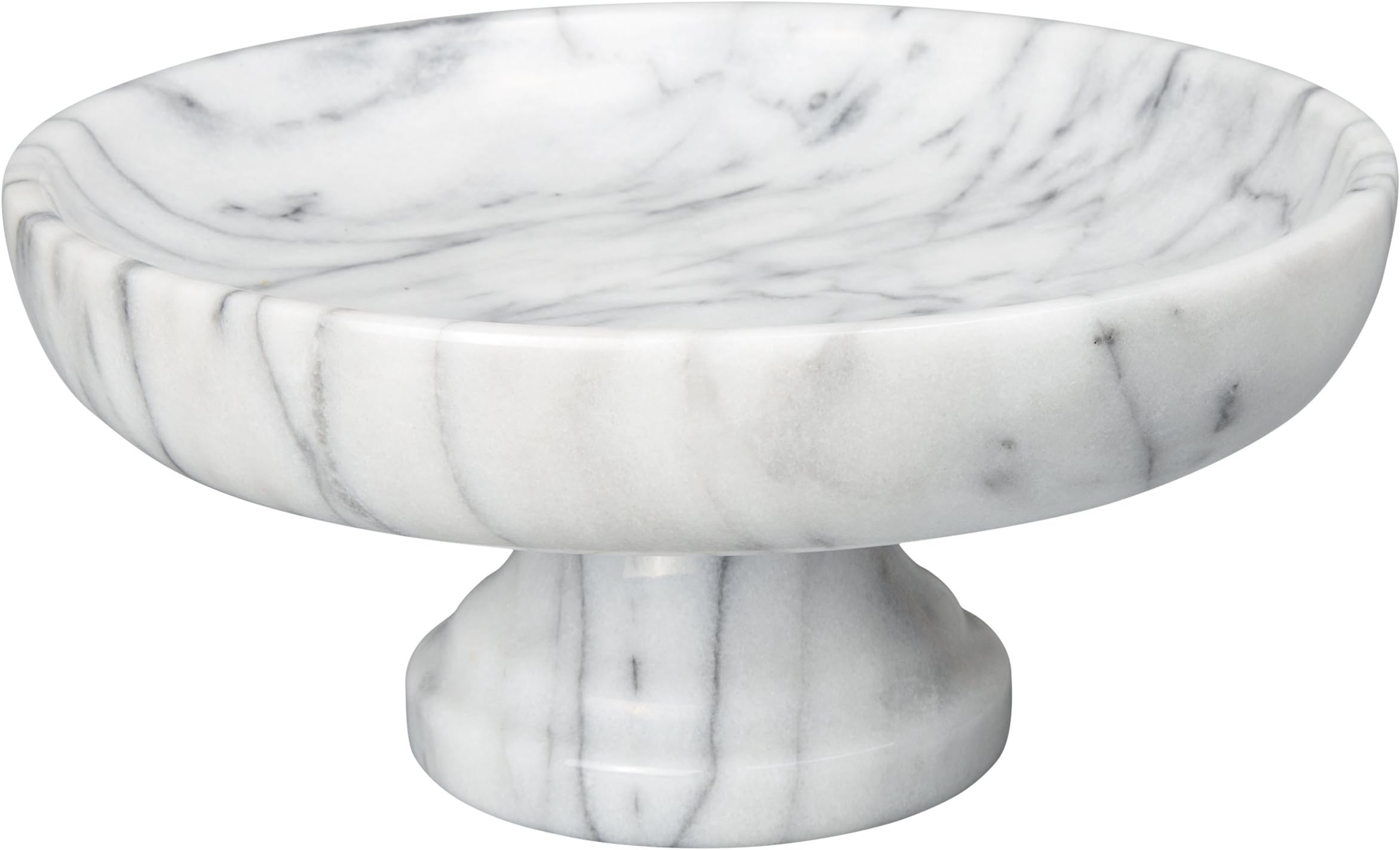 Creative Home Natural Marble Bowl on Pedestal Fruit Storage Basket Stand, 10" Diam. x 4-1/2" H, Off-White (Patterns May Vary)