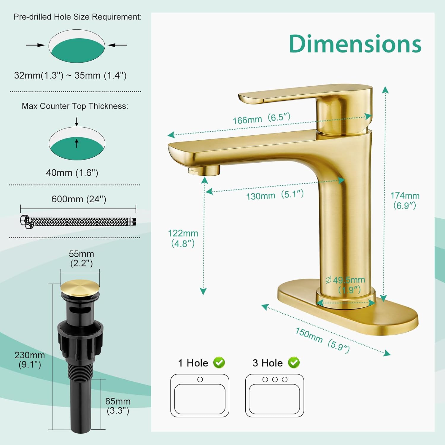 Faustina Brushed Gold bathroom faucet Single Handle Bathroom Faucet 1 or 3 Holes Bathroom Sink Faucet Vessel Sink faucet, Basin Faucets with Pop Up Drain，Bar Vanity Faucet, 22501BZM
