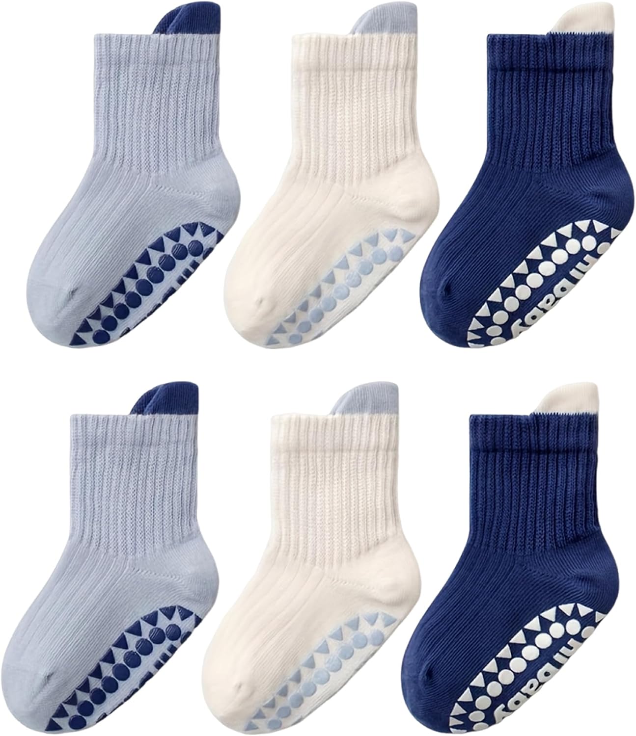 Kids-Toddler-Baby-Grips-Socks Non-Slip Cotton-Crew-Gift-Grips-Socks for Baby Boys Girls Infants 6 Pairs