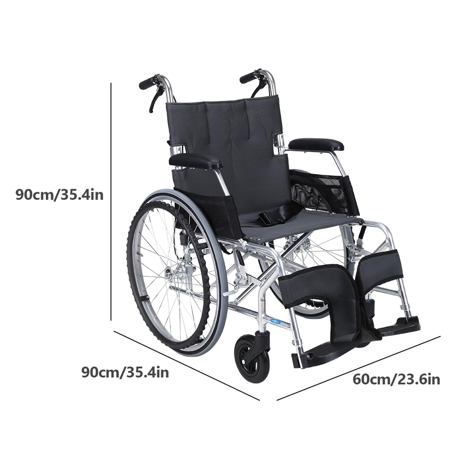 Silla de Ruedas Plegable de Aleación de Aluminio con Freno de Mano Y Reposapiés Ajustable, Silla de Ruedas Manual Ligera para Ancianos/Gray