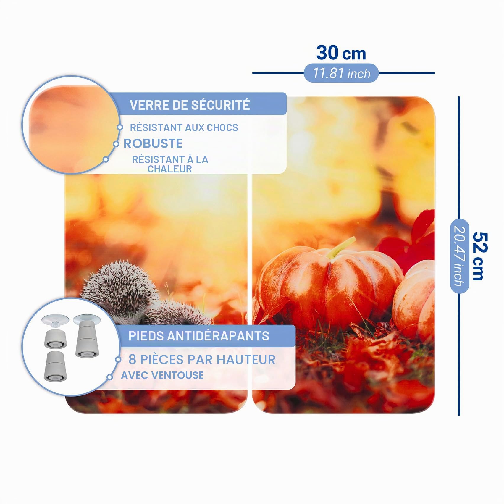 WENKO Plaque de Recouvrement Universelle Mod Automne, réglable en hauteur pour tous types de cuisinières, planche à découper et protection anti-éclaboussures, verre, 30 x 52 cm, 2 pièces