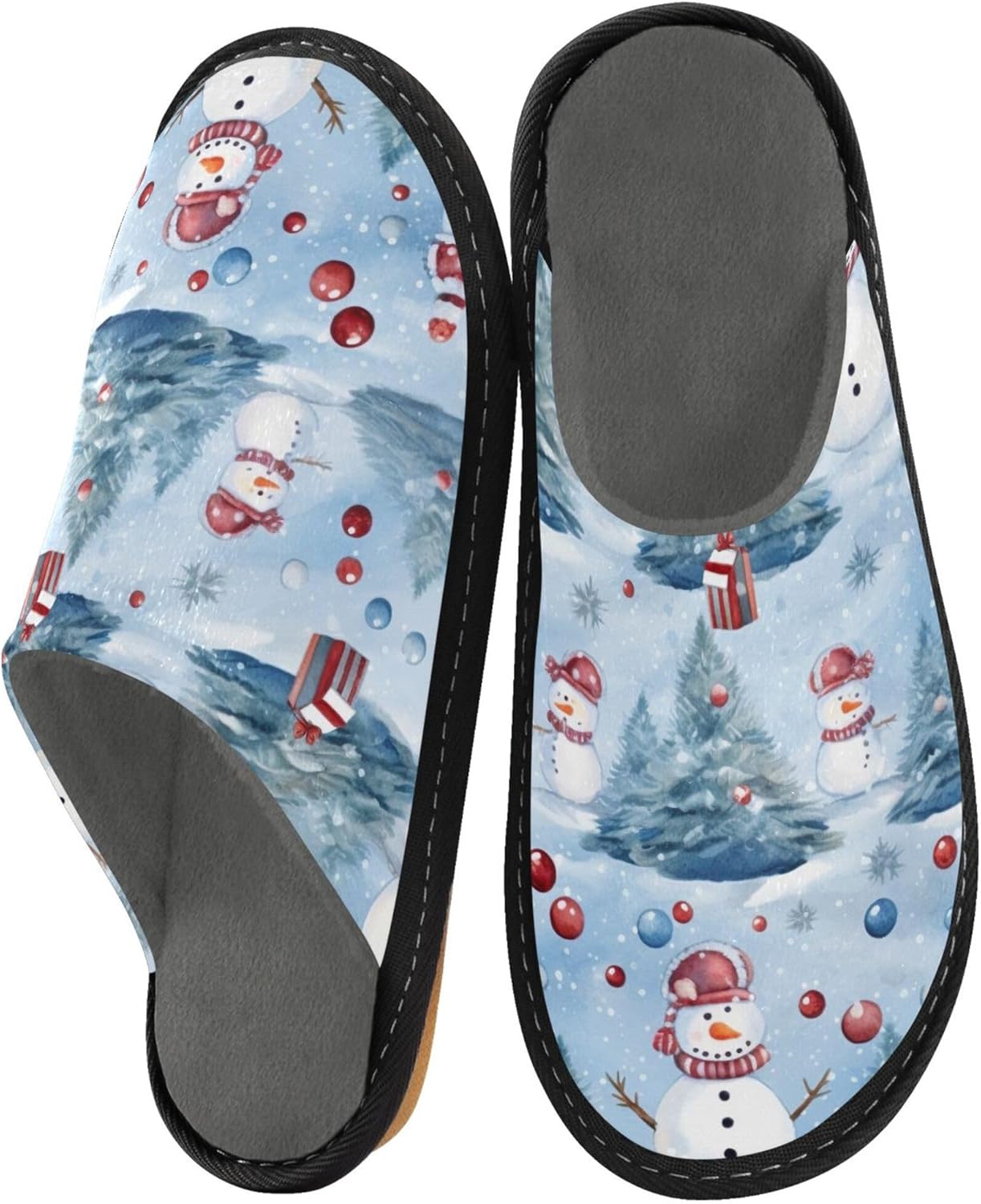 Christmas Xmas Snowman House Slippers – Cozy Fuzzy Slippers for Guests, Washable & Disposable, Perfect for Shoeless Home, Spa & Hotel Use A110504