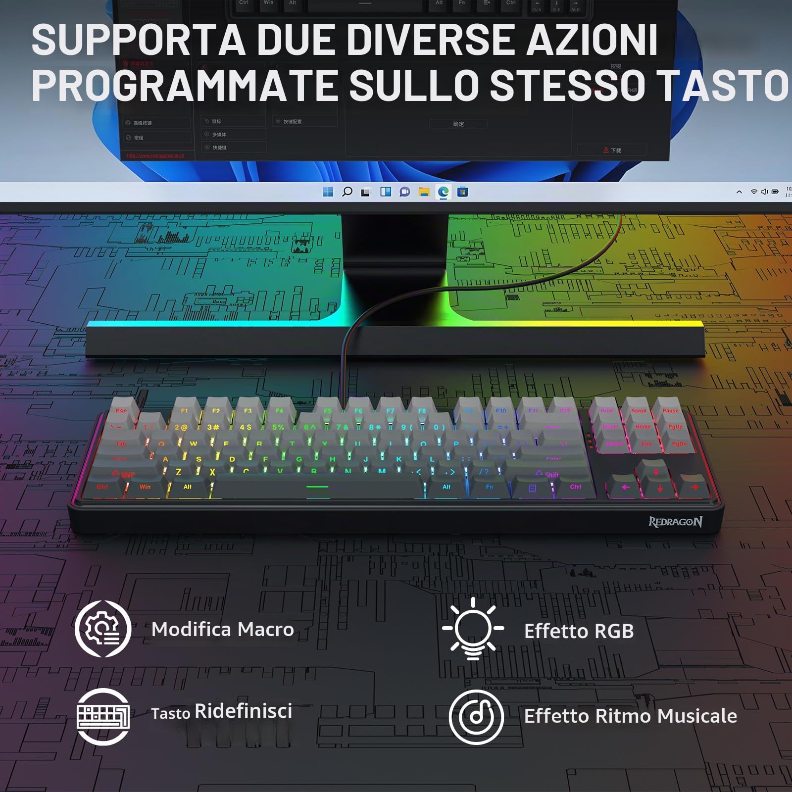 Redragon K707 HE Tastiera Rapid Trigger TKL 87 Tasti Magnetica | tastiera gioco rapid trigger TKL cablata 87 tasti meccanica interruttore magnetico Hall azionamento veloce PBT