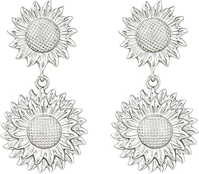 Lunvky Chunky Gold Plated Statement Dangle Drop Flower Earrings For Women