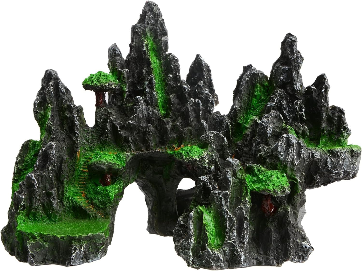 Toolzia Resin Rockery Fish Tank Ornament Decor Simulated Stone Cave with Plants, Large Aquarium Mountain Decoration for Aquascaping