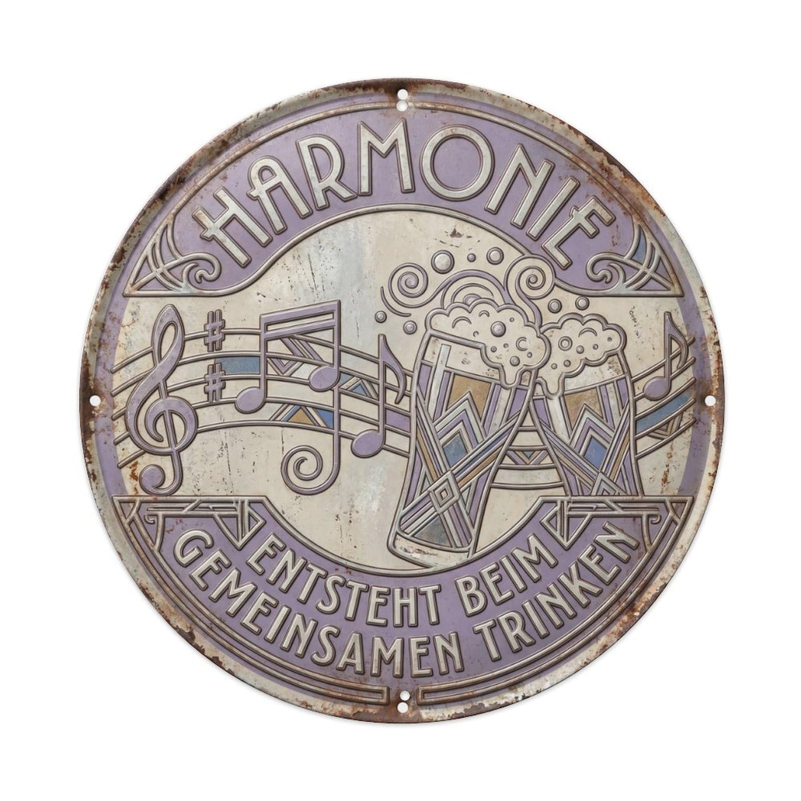 Vintage Bar Style Harmonie Humorous Gathering Harmony Metal Tin Sign Plaque Wall Decor for Cafe, Club, Garden Round Metal Poster 8x8Inch