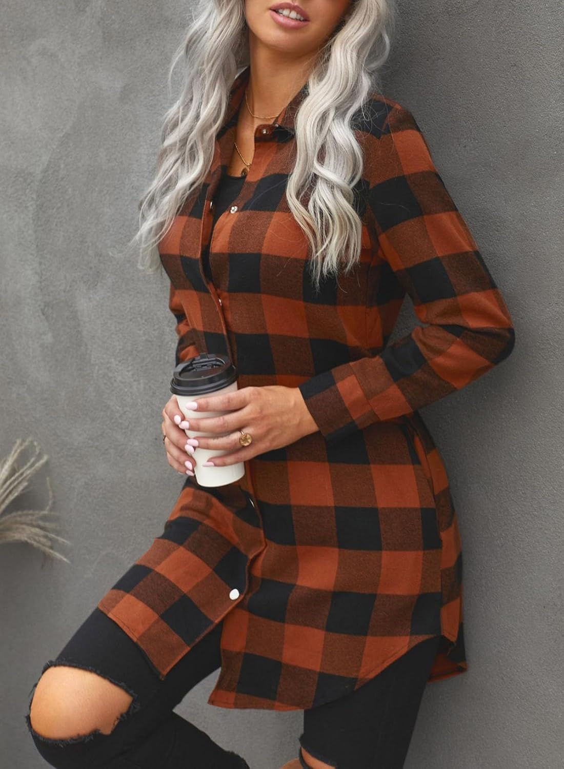 EVALESS Color Block Plaid Shacket Jacket - Image 3