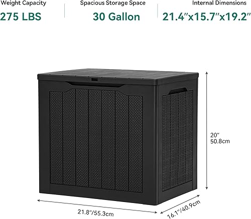 Miniatura 6 de YITAHOME Caja de almacenamiento para exteriores de 30 galones, pequeña caja de resina resistente al agua, contenedor de almacenamiento de ratán con