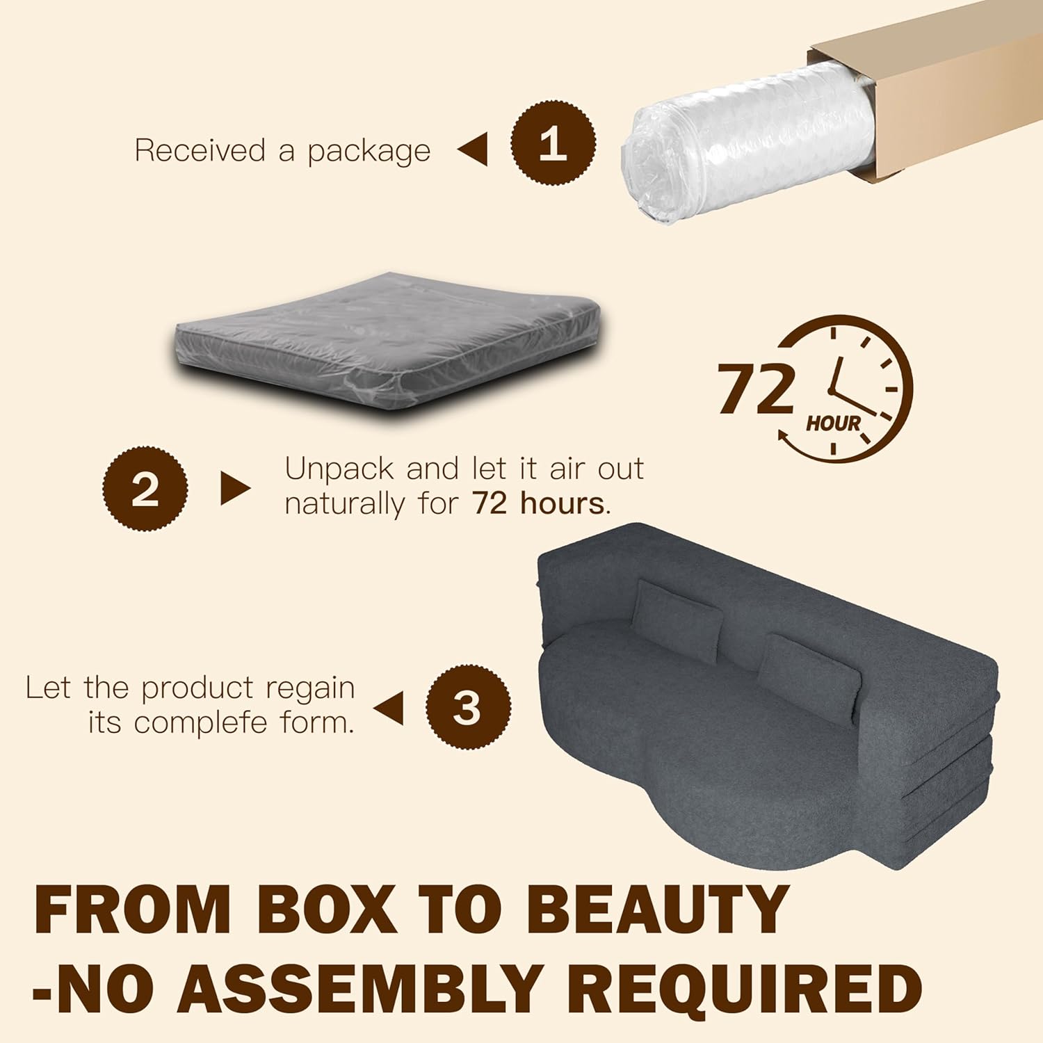 78" Full Size Convertible Folding Sleeper Sofa Bed, Modern Teddy Fabric Futon Sofa Bed with Pillow, Foam Mattress Loveseat Couch, No Assembly Floor Boneless Couches for Living Room, Apartment, Grey