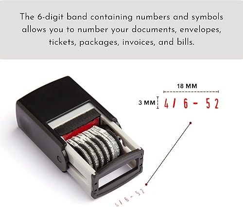 Miniatura 6 de Sello de números de goma autoentintado, sello de numeración, creativo sello de 6 dígitos para rueda rodante cambiable (negro)