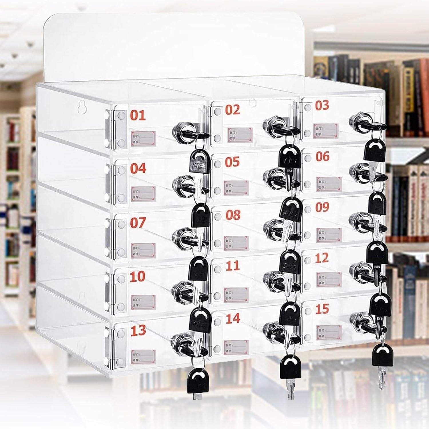 Mobile Phone Storage Box Transparent Acrylic Mobile Phone Security Locker with Key,Acrylic Cell Phone Locker Box - 15 Slots Desktop & Wall-Mounted Storage Cabinet for Office, School, & Home