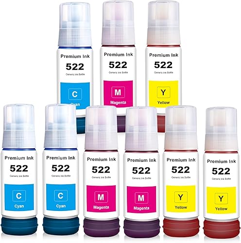 Miniatura 9 de Repuesto de botella de tinta de repuesto 522 para Eps 522 con impresoras ET-2720 ET-2800 ET-2803 ET-2840 ET-4700 ET-4800 ET-4810 (3C 3M 3Y)