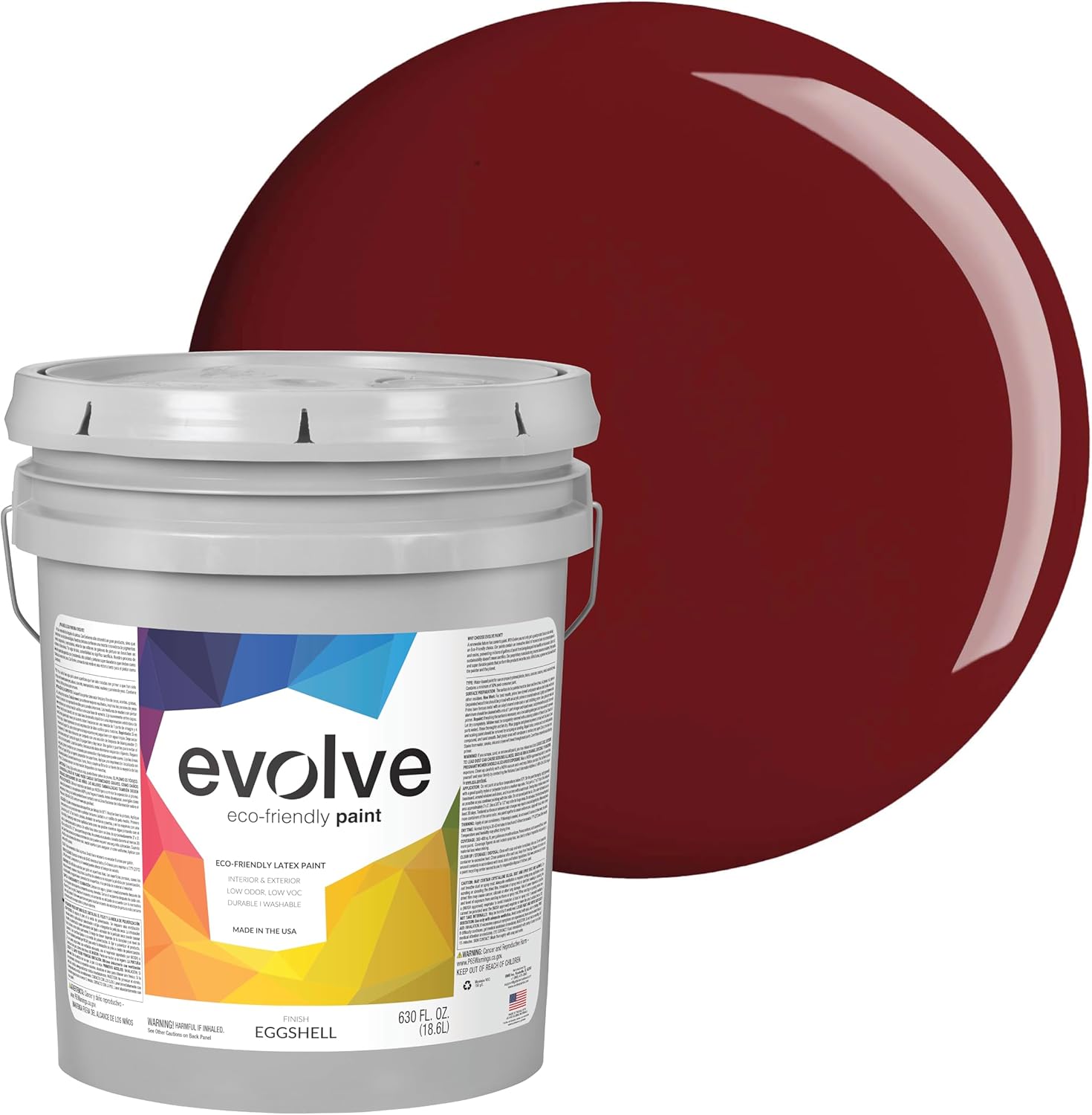 EVOLVE Paint & Primer: Environment-friendly, Low Sheen with One-coat Coverage for Interior & Exterior surfaces (Burgundy, 5-Gallon)