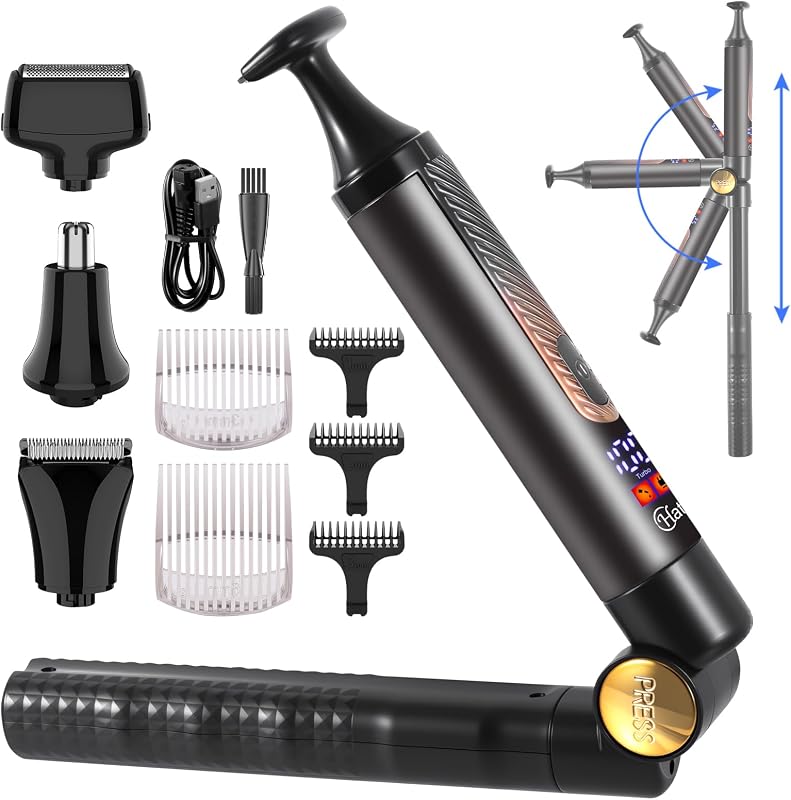 Hatteker Electric Mens Back Shaver 4 in 1 Body Trimmer Facial,Arm,Chin, Beard Hair Trimmer Shaving Groomin Kit Cordless with Extension Handle (Black 2)