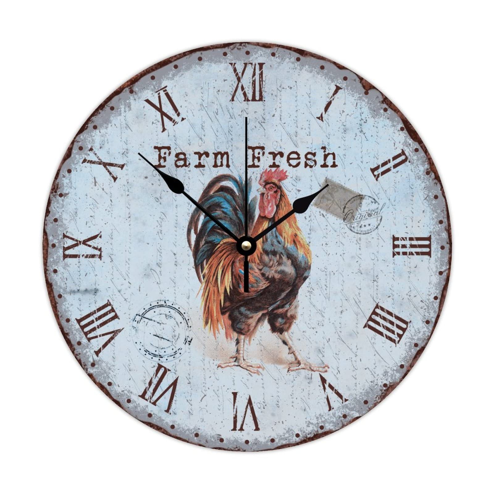 Horloge ronde en bois coq décoration murale sans tic-tac 38cm