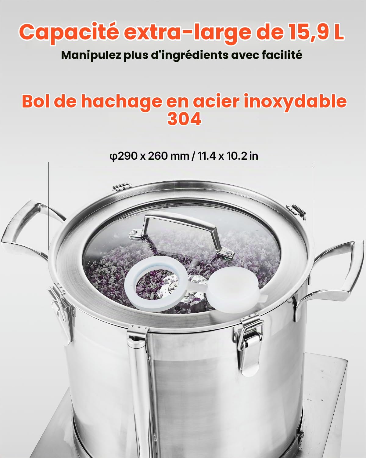 VEVOR Robot Culinaire et Hachoir à Légumes 15 L, Robot Multifonction en Acier Inoxydable de Qualité Alimentaire, avec 2 Lames Supplémentaires en S, pour Hacher Rapidement Fruits, Restaurant, Maison