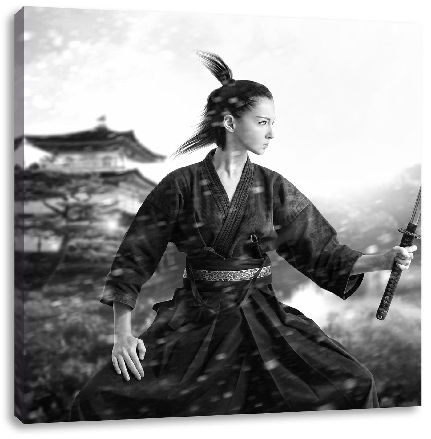 Leinwandbild 'Samurai Auf Bergspitze' – 40x40 Cm, Fertig Auf Keilrahmen Gespannt, Made In Germany
