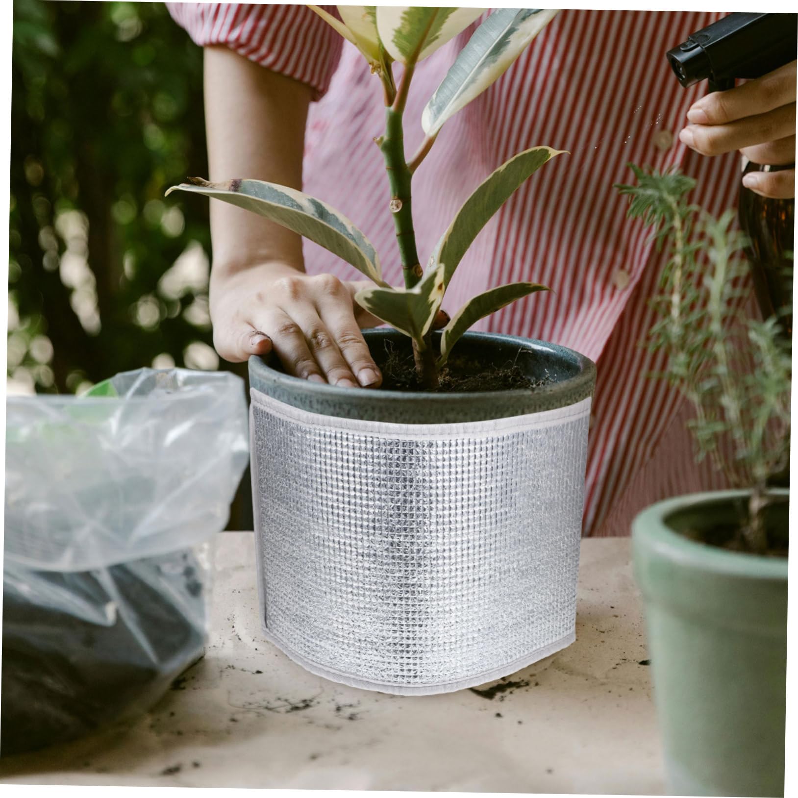 Housses Isolation Pots Yardwe Lot De 5 - Protection Gel Hiver Argentée 24x24cm