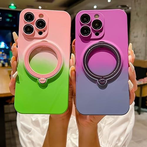 Miniatura 4 de MGQILING Funda magnética compatible con iPhone 14 Pro Max, funda de lujo giratoria de 360 color degradado, soporte oculto, compatible con MagSafe